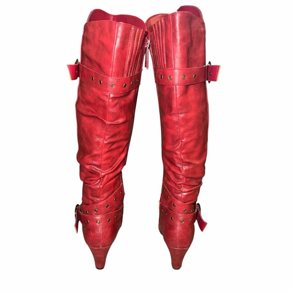 Forever Young ALKA Red Over The Knee Wedge Boots - Size 6 - Picture 6 of 14